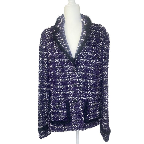 St. John collection Boucle Knit Jacket Wool Blend Black and Purple Colors Size16 - Picture 10 of 11